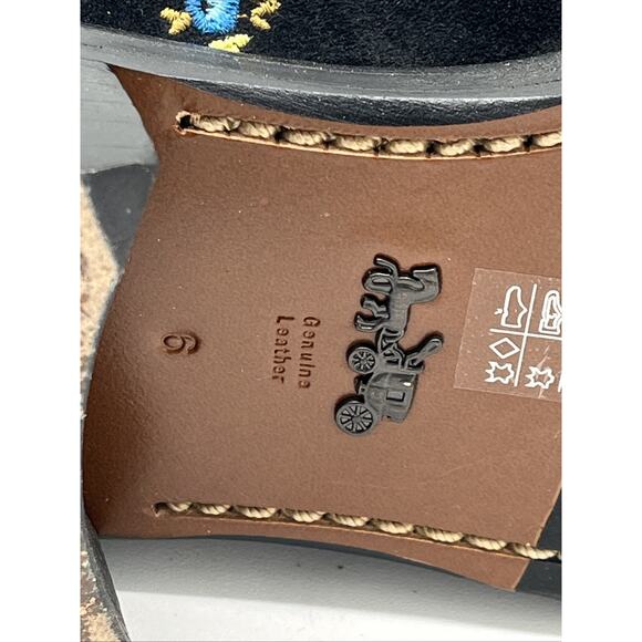 Coach Bowery Black Suede Floral Embroidery Chelsea Ankle Boots Booties 2” Sz 6 - Picture 16 of 16